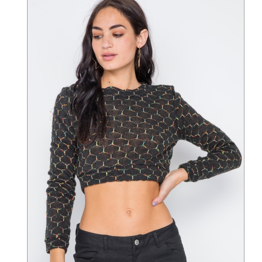 Hexagon Rainbow Knit Cropped Top